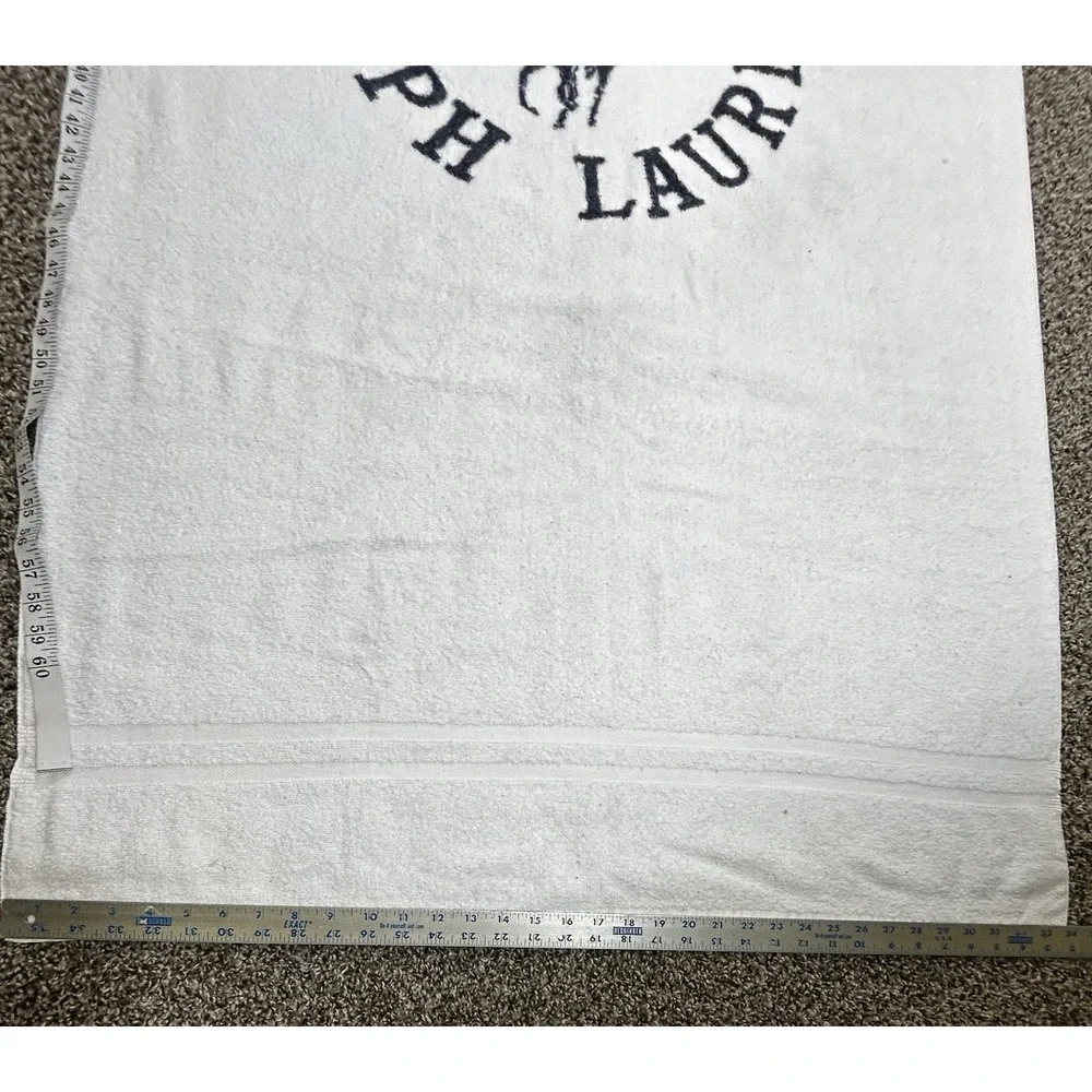 VINTAGE RALPH LAUREN RL POLO CLUB BLUE WHITE (1) LARGE BEACH TOWEL 34 X 68